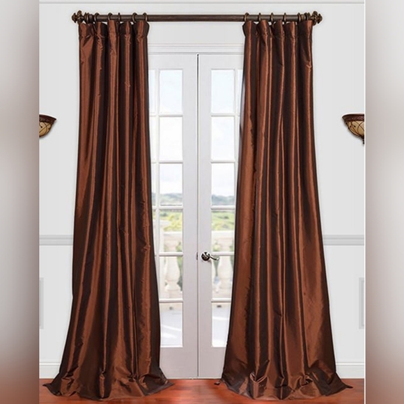 Copper Brown Faux Silk Taffeta Drapery Panel - Picture 1 of 4
